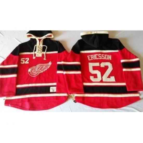 Detroit Red Wings 52 Jonathan Ericsson Red Sawyer Hooded Sweatshirt Stitched NHL Jersey